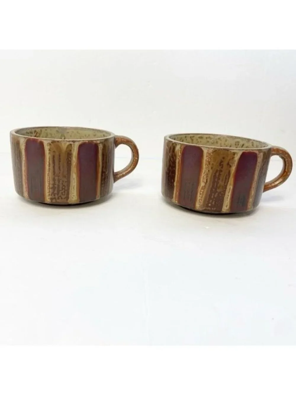 Set Of 2 Vintage Oversized Stoneware Mugs Large Tea Coffee Latte MCM Striped